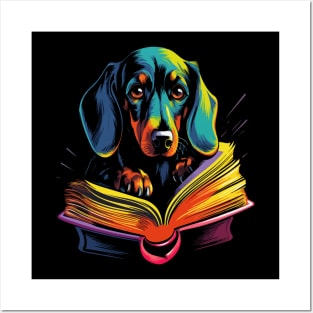 Dachshund Reads Book Posters and Art